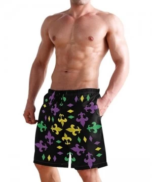 Racing Men's Swim Trunks Butterfly Swan Phoenix Fairy Quick Dry Beach Board Shorts with Pockets - Heraldic Fleur De Lis Flowe...