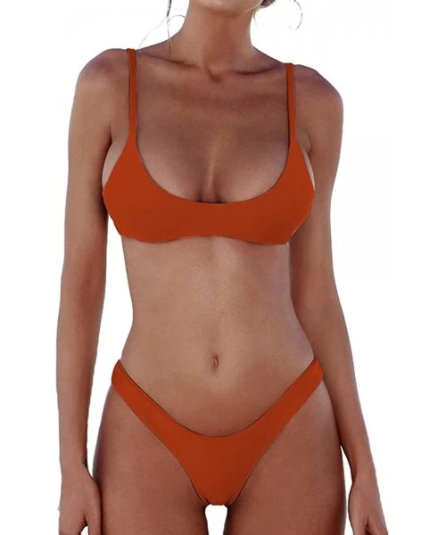 Sets Womens Swimsuits 2 Pcs Brazilian Top Thong Bikini Set High Waisted Bathing Suits for Women - Reddish Brown - C5194TCT2SN