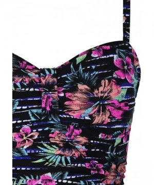 Tops Women's 50's Retro Ruched Tankini Swimsuit Top with Ruffle Hem - Black&red Floral - C418D5RZXX8