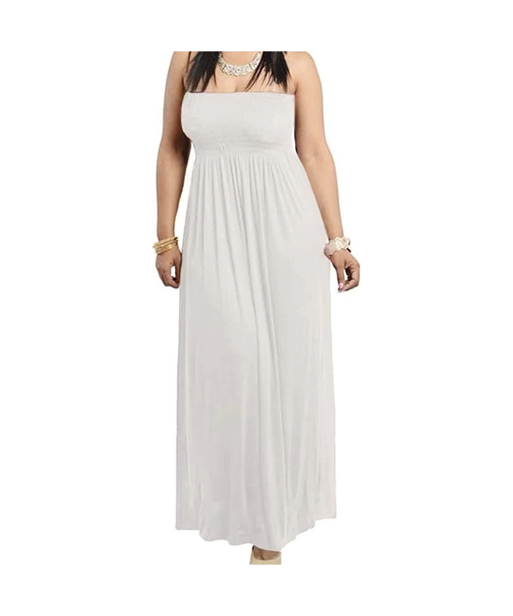 Cover-Ups Smocked Chest Strapless Tube Long Maxi Beach Cover-up Dress - White - CT19DE0L6RK