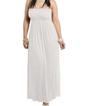 Cover-Ups Smocked Chest Strapless Tube Long Maxi Beach Cover-up Dress - White - CT19DE0L6RK