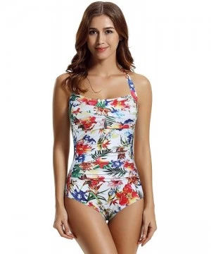 One-Pieces Women's Twist Tummy Control One Piece Swimsuit - Floral - CZ193ICECCR