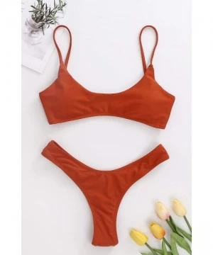 Sets Womens Swimsuits 2 Pcs Brazilian Top Thong Bikini Set High Waisted Bathing Suits for Women - Reddish Brown - C5194TCT2SN