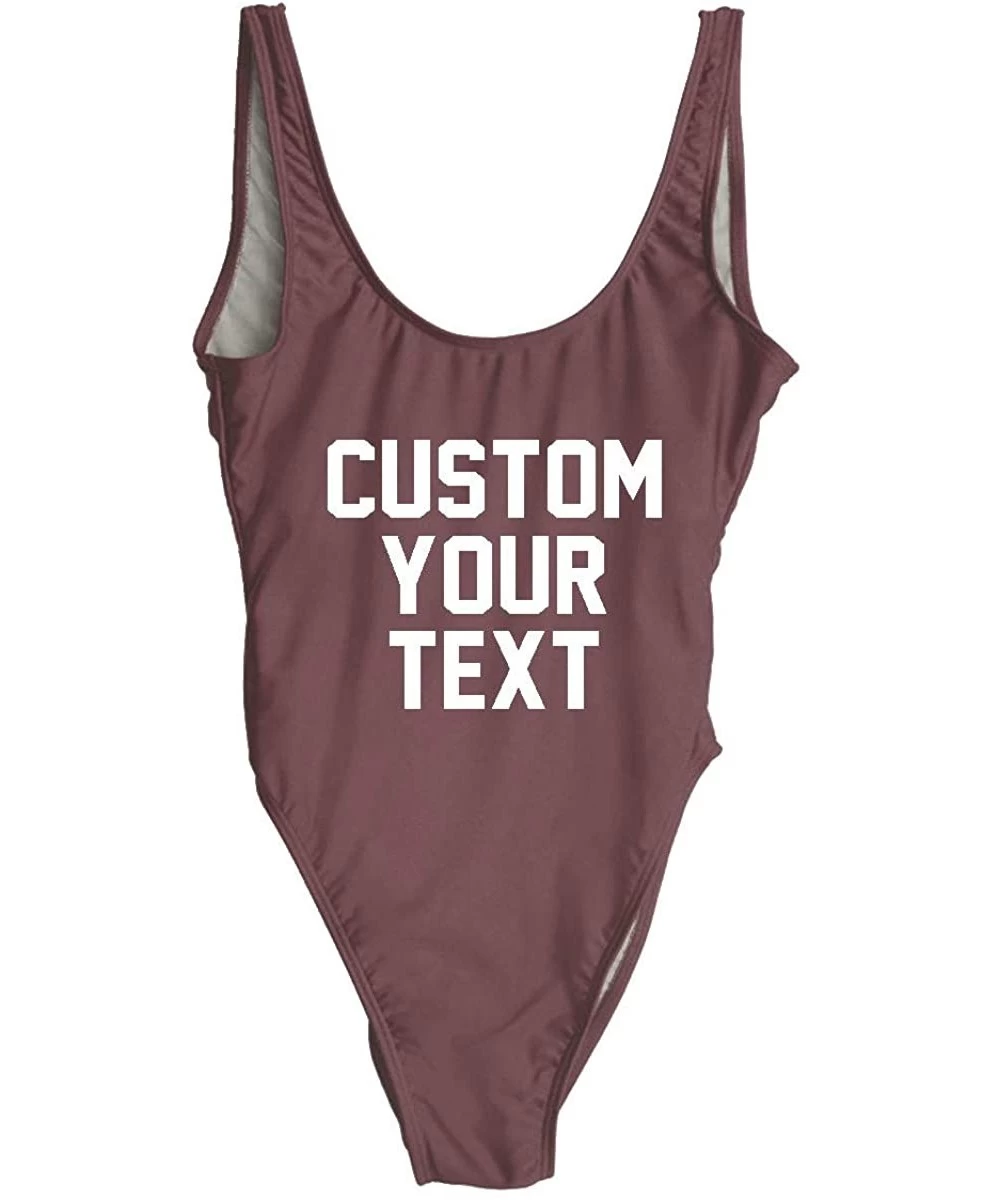 One-Pieces Personalized Bathing Suits Custom Text One-Piece Suit Letter Print Swimsuit Wedding Gift Monokini - Mauve - CH18OX...