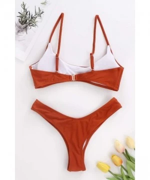 Sets Womens Swimsuits 2 Pcs Brazilian Top Thong Bikini Set High Waisted Bathing Suits for Women - Reddish Brown - C5194TCT2SN