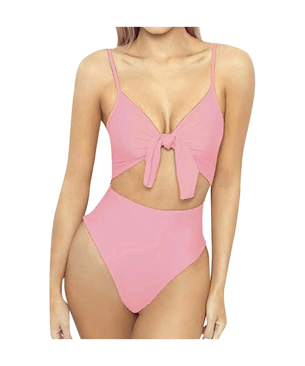 One-Pieces One Piece Swimsuits for Women Spaghetti Strap Tie Knot Front Cutout High Cut Swim Suit Sexy Bathing Suits Ulanda -...