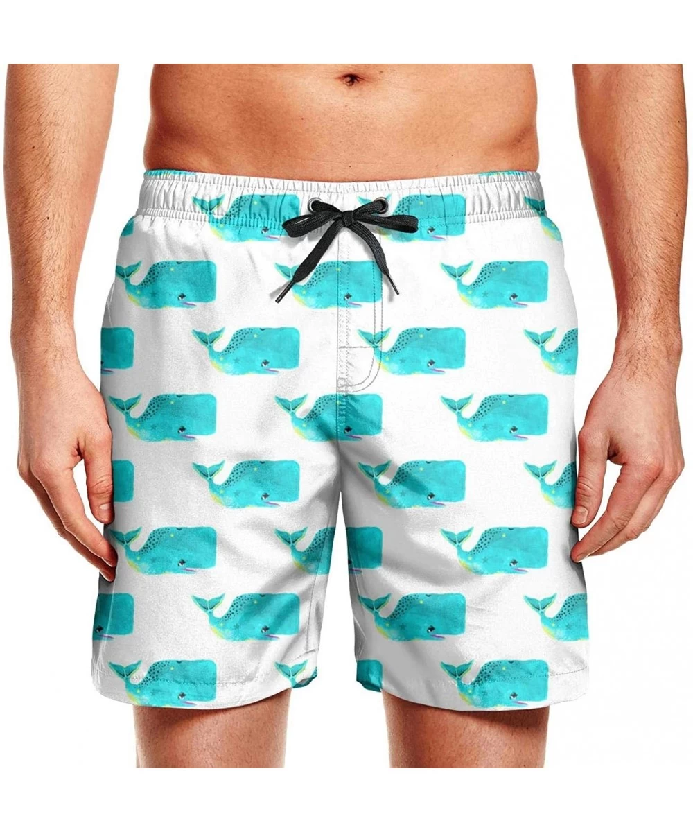 Trunks Narwhals Ocean Sea Life Fish Whale Men's Swim Trunks Quick Dry Holiday Mesh Lining Swimwear with Drawstring - Bright W...