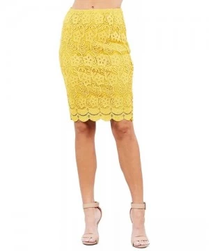 Cover-Ups Women High Waist Knee Length Crochet Knit Pencil Woven Skirt - Tulip Yellow - CE197HA4SQL