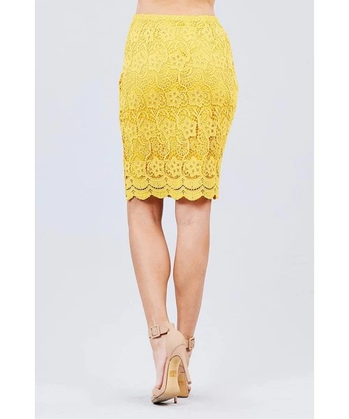 Cover-Ups Women High Waist Knee Length Crochet Knit Pencil Woven Skirt - Tulip Yellow - CE197HA4SQL