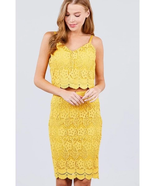 Cover-Ups Women High Waist Knee Length Crochet Knit Pencil Woven Skirt - Tulip Yellow - CE197HA4SQL