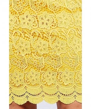 Cover-Ups Women High Waist Knee Length Crochet Knit Pencil Woven Skirt - Tulip Yellow - CE197HA4SQL