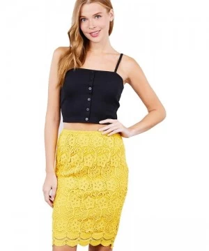 Cover-Ups Women High Waist Knee Length Crochet Knit Pencil Woven Skirt - Tulip Yellow - CE197HA4SQL