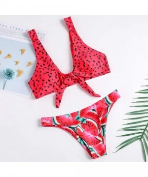 Sets Knot Front Tropical Bikini Set Women Swimsuit Sexy Swimwear - Watermelon Printing - CW18TQMTDMT