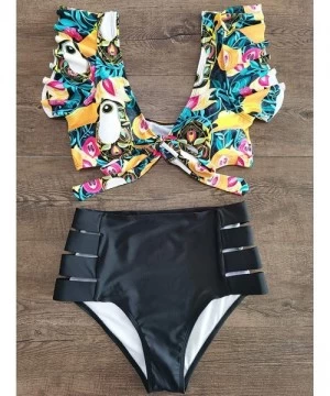 Sets High Waist Flounce Bikini Set Women Front Knot Side Bandage Two Piece Swimsuit Beachwear - Print26 - CB19DER2L8S