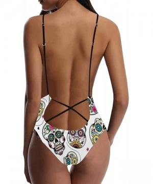 One-Pieces Cool Sugar Skulls V-Neck Women Lacing Backless One-Piece Swimsuit Bathing Suit XS-3XL - Design 2 - CD18S6M877Z