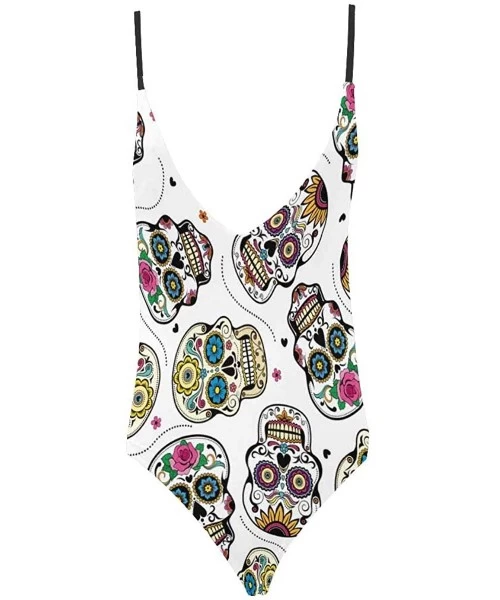 One-Pieces Cool Sugar Skulls V-Neck Women Lacing Backless One-Piece Swimsuit Bathing Suit XS-3XL - Design 2 - CD18S6M877Z