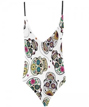 One-Pieces Cool Sugar Skulls V-Neck Women Lacing Backless One-Piece Swimsuit Bathing Suit XS-3XL - Design 2 - CD18S6M877Z