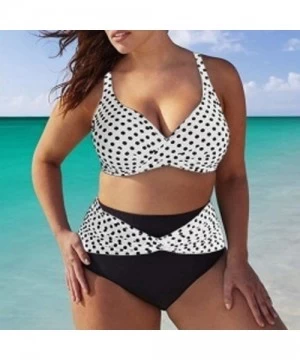 Sets Dot Printed Swimsuit Two Piece Beach Bathing Suit Plus Size Padded Push Up Swimwear High Waist Bikini Set - White - CD19...