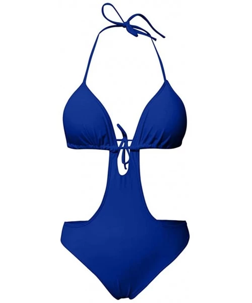 Tankinis Women Push Up Bandage Padded One Piece Bathing Suit Bikini Set Swimwear Knotted Cut Out Swimsuit Beachwear - Blue - ...