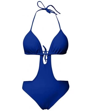 Tankinis Women Push Up Bandage Padded One Piece Bathing Suit Bikini Set Swimwear Knotted Cut Out Swimsuit Beachwear - Blue - ...