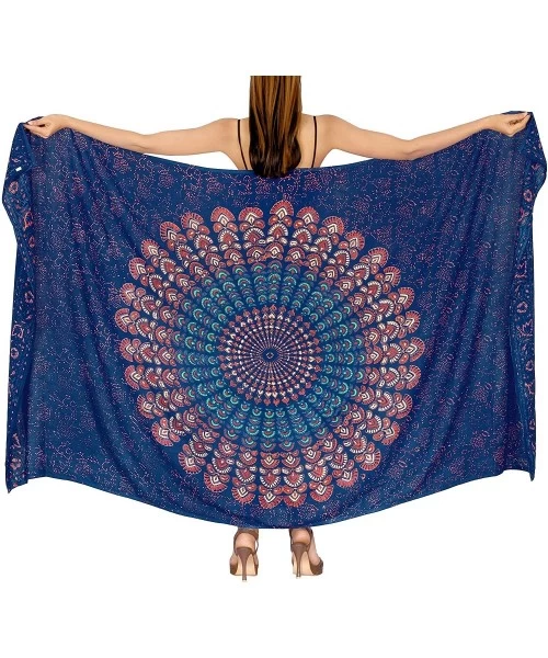 Cover-Ups Women's Swimsuit Cover Up Beach Wrap Skirt Hawaiian Sarongs Full Long C - Blue_d296 - C612NZ4G3SC