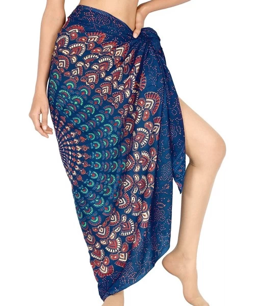 Cover-Ups Women's Swimsuit Cover Up Beach Wrap Skirt Hawaiian Sarongs Full Long C - Blue_d296 - C612NZ4G3SC