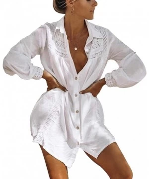 Cover-Ups Women Long Sleeve Swimsuit Cover Up Mini Beach Dress (White I- One Size) - CS18TG665WD