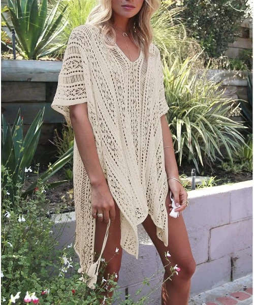 Cover-Ups Womens Loose Swimwear Cover UPS Bikini Swim Beach Wear Cover up Dress - A-beige - CX18OTM97ZK