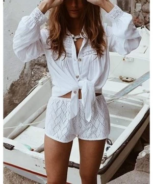 Cover-Ups Women Long Sleeve Swimsuit Cover Up Mini Beach Dress (White I- One Size) - CS18TG665WD