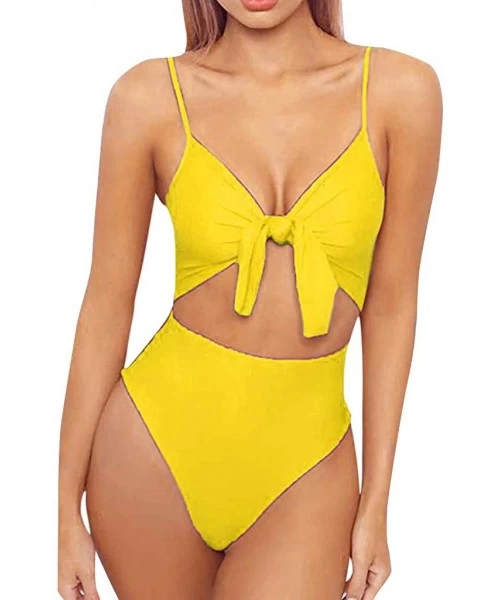 One-Pieces Womens Swimming Padded Swimsuit Push Up Bikini Sets Swimwear one Piece - Yellow - CI18TO2QO4R