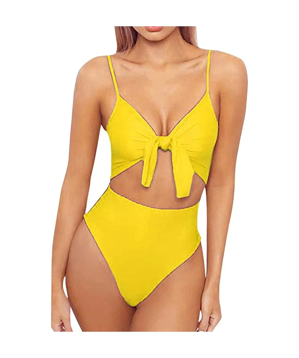 One-Pieces Womens Swimming Padded Swimsuit Push Up Bikini Sets Swimwear one Piece - Yellow - CI18TO2QO4R