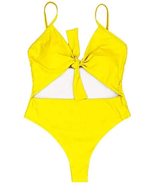 One-Pieces Womens Swimming Padded Swimsuit Push Up Bikini Sets Swimwear one Piece - Yellow - CI18TO2QO4R