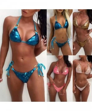 Sets 2018 Deals Swimsuit-ZYooh Women Fashion Sexy Low Wasit Gradient Color Push-up Padded Bikini Swimwear - Pink - CX18NN39TLD