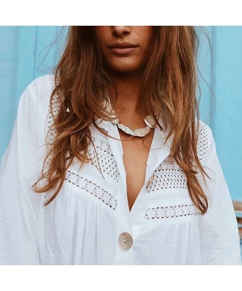 Cover-Ups Women Long Sleeve Swimsuit Cover Up Mini Beach Dress (White I- One Size) - CS18TG665WD