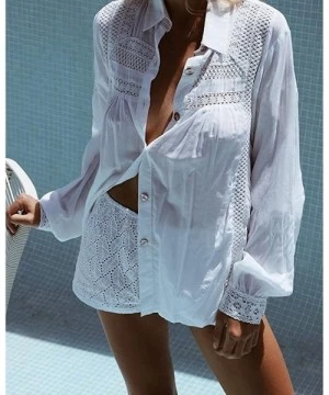 Cover-Ups Women Long Sleeve Swimsuit Cover Up Mini Beach Dress (White I- One Size) - CS18TG665WD