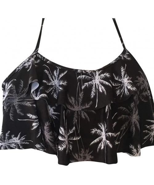 Sets Women Bikini Plus Size Ruffle Lotus Leaf Print High Waist Split Two Piece Swimsuits Set - Black 3! - CW18SC32474