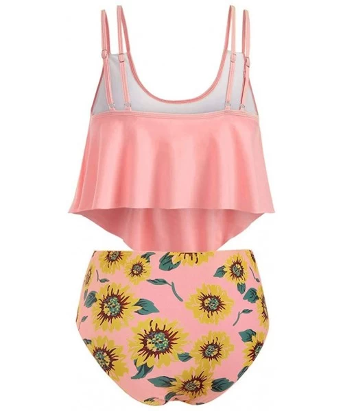 Racing Women's Top Halter Sunflower High Waisted Bikini Bottoms Tankini Set - A-pink - C5193IEM6H7