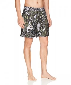 Board Shorts Men's Fixed Waist Long Length Boardshort Swimsuit Trunks 9" Inseam - 500 Miles Black Palm - CT18O56DSUA