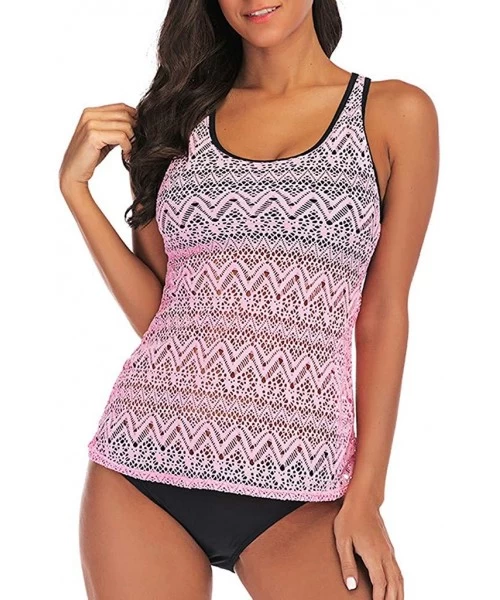 Cover-Ups 80s Swimsuit for Women Bathing Suits Tankini Swimwear - Pink - CU196WQ9IY5