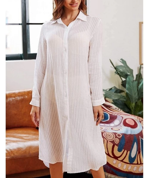 Cover-Ups Women Embroidered Half/Long Sleeve Swimsuit Cover Up Mini Beach Dress - White 6 - C71992WX373