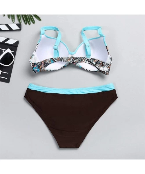 Sets Women's 2 Piece Underwire Bikini Swimsuits Push Up Color Block Printed Swimsuit Padded Beach Bathing Suit - Blue1 - CO19...