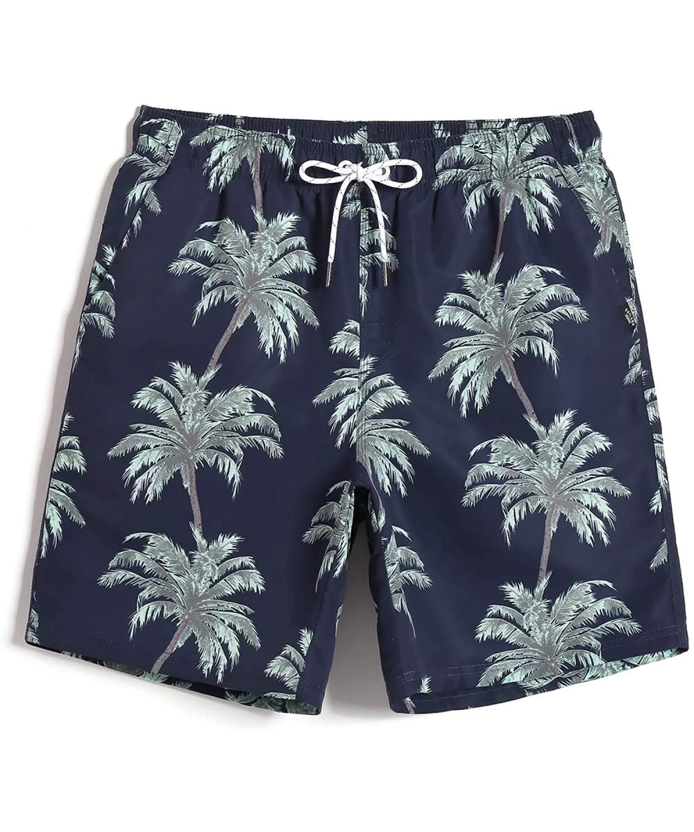 Trunks Mens Swim Trunks Quick Dry Beach Shorts - Navy Coco Tree - CX18SA46825