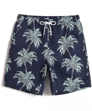 Trunks Mens Swim Trunks Quick Dry Beach Shorts - Navy Coco Tree - CX18SA46825