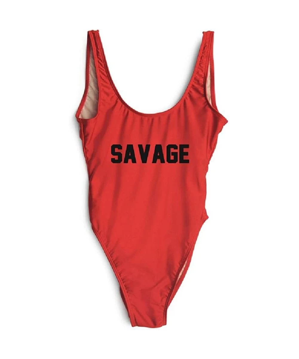 One-Pieces Savage Sexy Bodysuit Bathing Suit Badpak Monokini Beachwear - Red Black - CW18G602Y0I