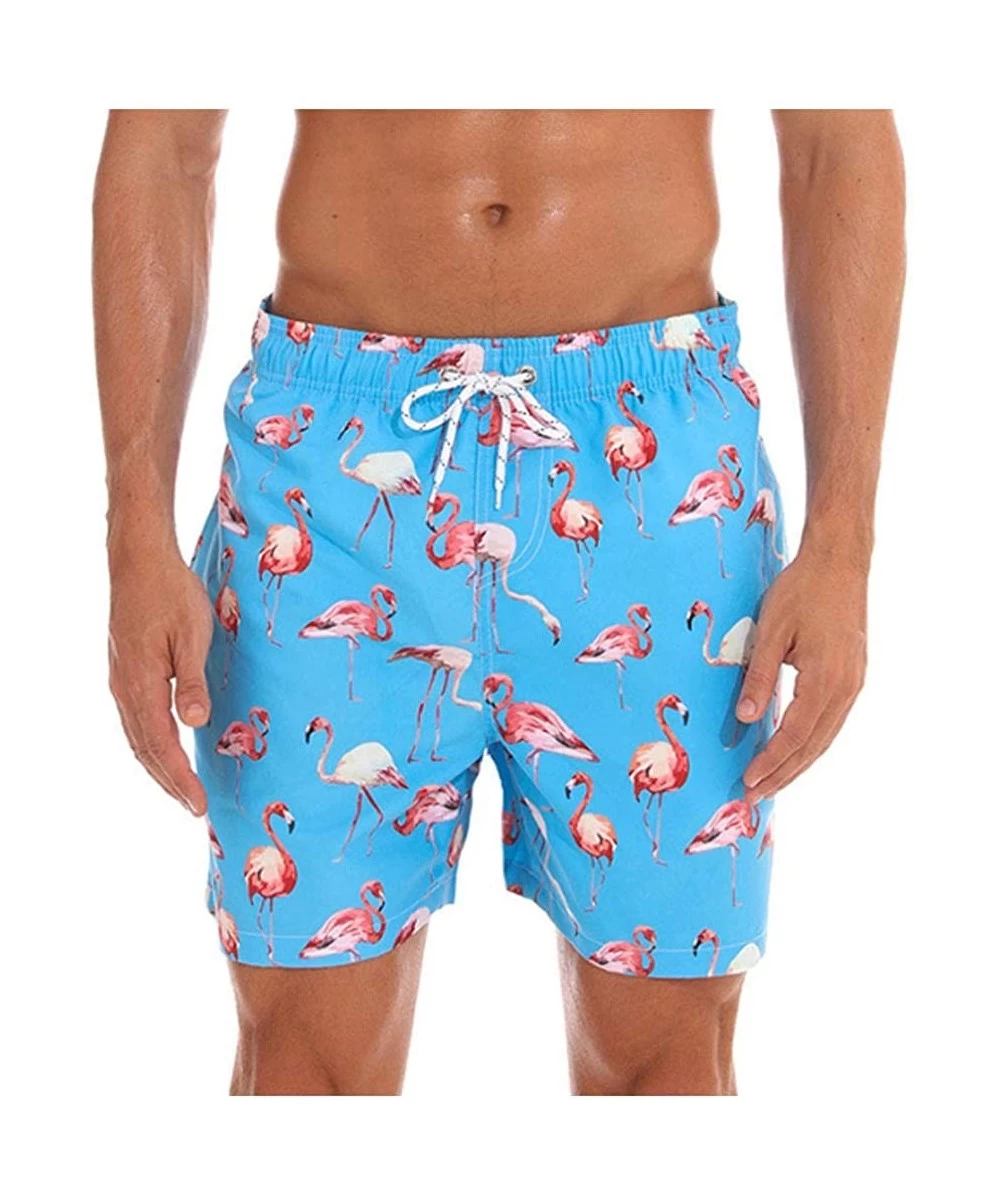 Trunks Men's Quick Dry Swim Trunks Bathing Suit Beach Shorts with Mesh Lining - Blue Flamingo - CK18NCGSO7A