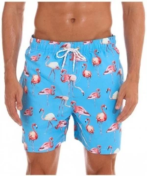 Trunks Men's Quick Dry Swim Trunks Bathing Suit Beach Shorts with Mesh Lining - Blue Flamingo - CK18NCGSO7A