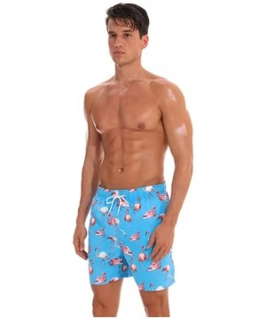 Trunks Men's Quick Dry Swim Trunks Bathing Suit Beach Shorts with Mesh Lining - Blue Flamingo - CK18NCGSO7A