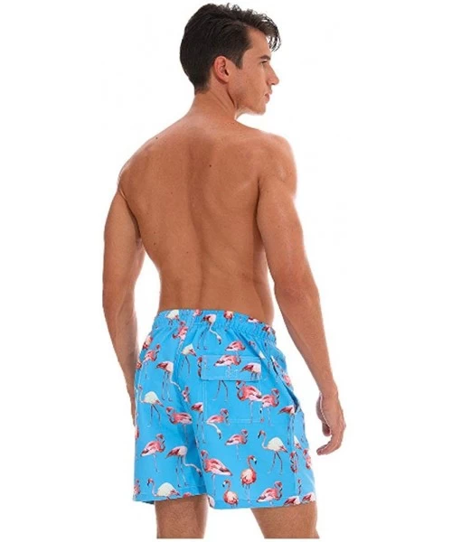 Trunks Men's Quick Dry Swim Trunks Bathing Suit Beach Shorts with Mesh Lining - Blue Flamingo - CK18NCGSO7A