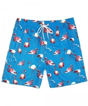 Trunks Men's Quick Dry Swim Trunks Bathing Suit Beach Shorts with Mesh Lining - Blue Flamingo - CK18NCGSO7A