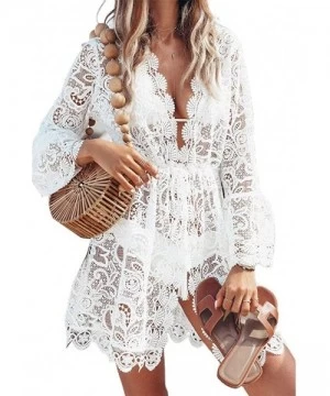 Cover-Ups Women's Lace Cover Ups-Swimsuit Swimwear/Beach Dress/Crochet Bikini Swimsuit-White - CJ19CAGGSNC